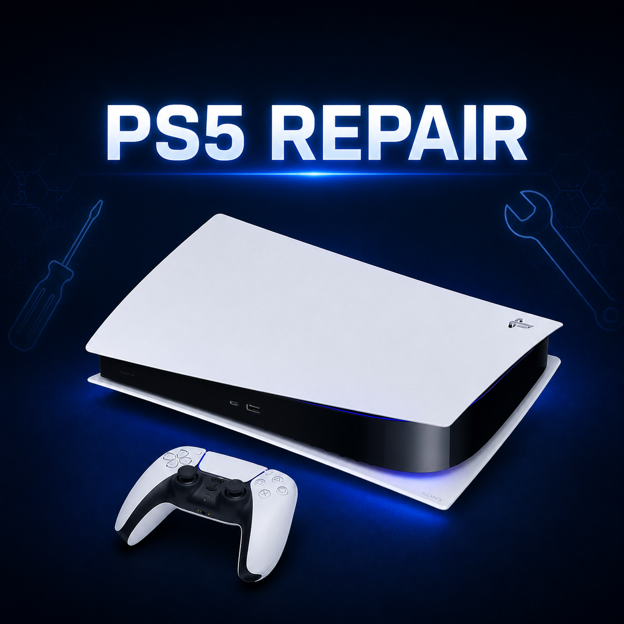 PlayStation 5 console and controller prepared for repair